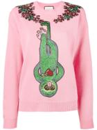 Gucci Crystal-embellished Monkey Jumper - Pink & Purple