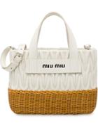 Miu Miu Matelassé And Wicker Tote Bag - White