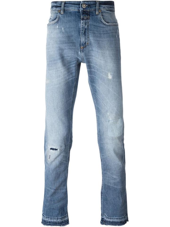 Closed Mid Wash Distressed Jeans, Men's, Size: 33, Blue, Cotton/polyester/spandex/elastane