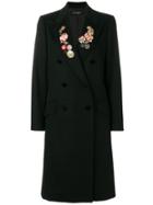 Dolce & Gabbana Double-breasted Floral Embroidered Coat - Black