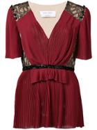 Prabal Gurung Pleated Deep V-neck Blouse - Red