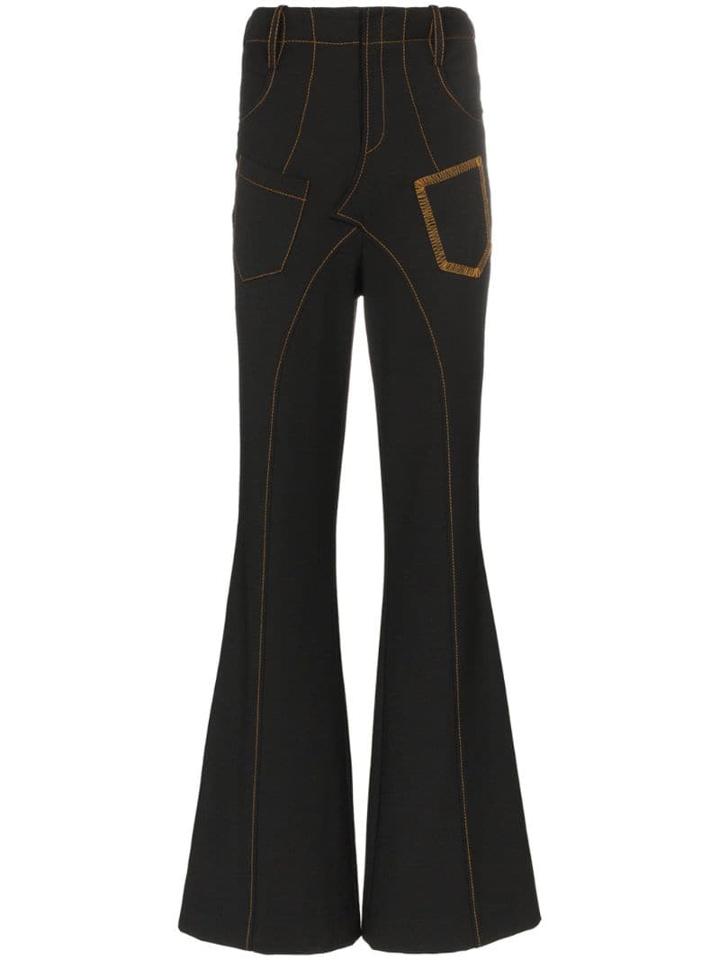 Situationist Super High-waisted Contrast-stitch Flared Wool Trousers -
