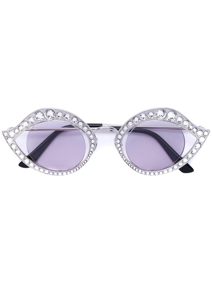 Gucci Eyewear Cat-eye Crystal Embellished Sunglasses - Metallic