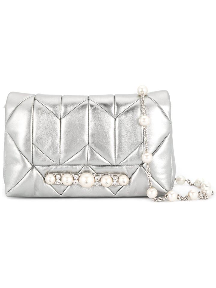 Miu Miu Pearl Embellished Quilted Bag - Metallic
