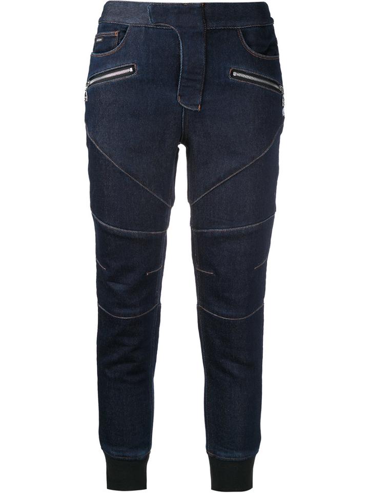Loveless - Denim Panel Cropped Pants - Women - Cotton/polyester/polyurethane - 36, Blue, Cotton/polyester/polyurethane