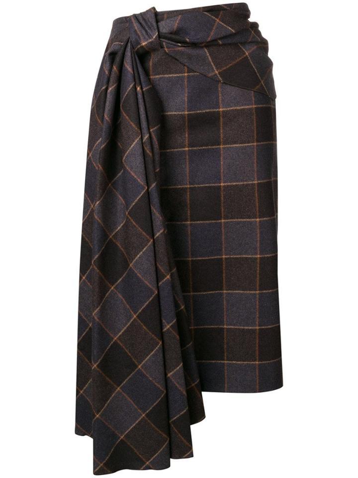 Mulberry Pleated Ribbon Pencil Skirt - Brown