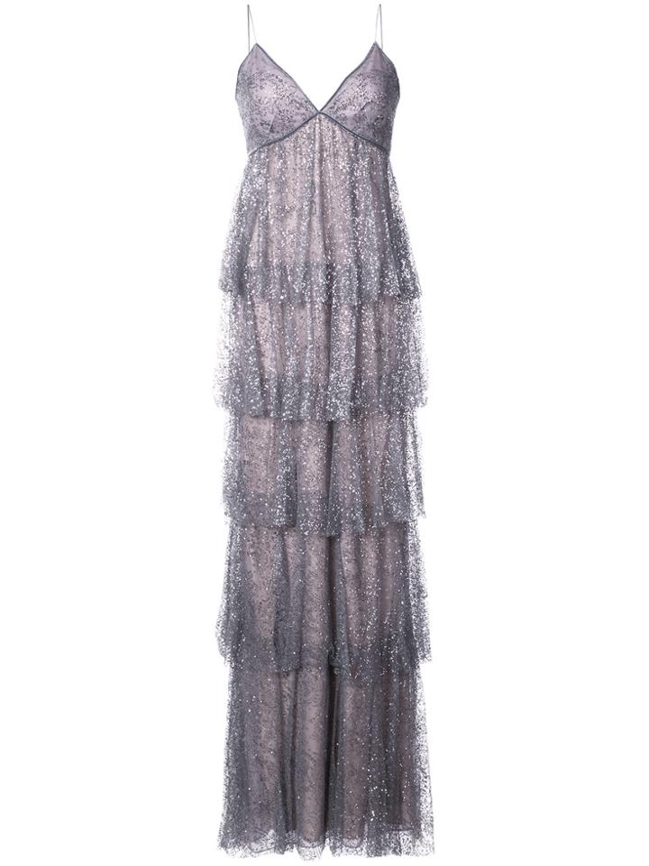 Marchesa Notte Glitter Detail Layered Dress - Grey