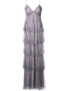 Marchesa Notte Glitter Detail Layered Dress - Grey