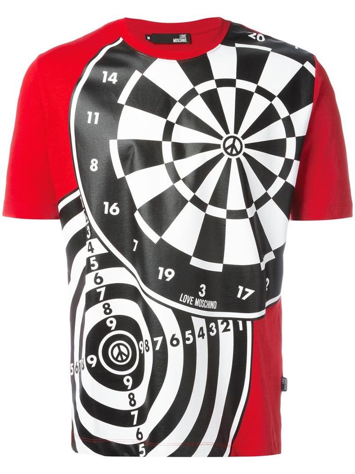 Love Moschino Dartboard Print T-shirt, Men's, Size: Large, Red, Cotton