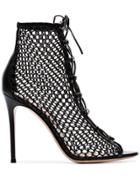 Gianvito Rossi Black 105 Net Lace Up Leather Boots