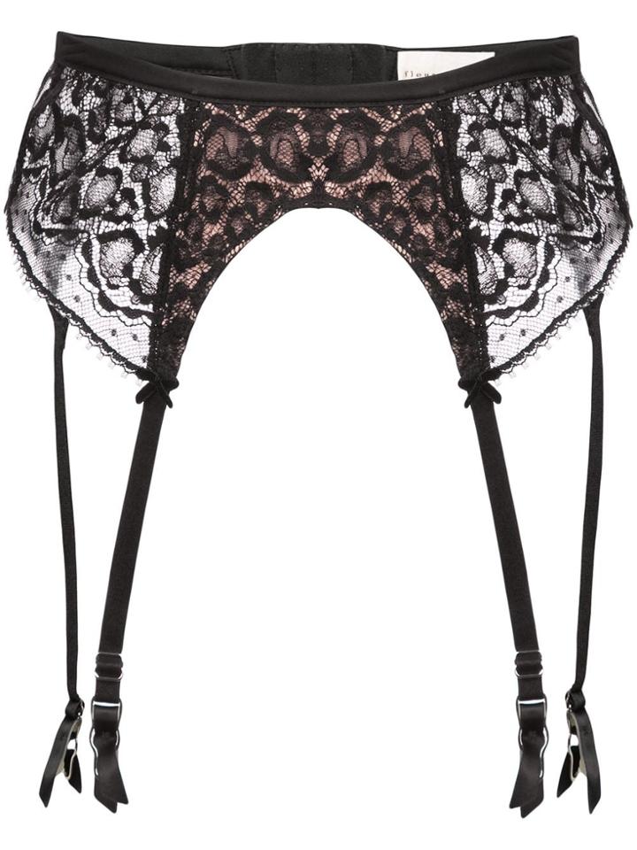 Fleur Du Mal Leopard Lace Garter Belt - Black