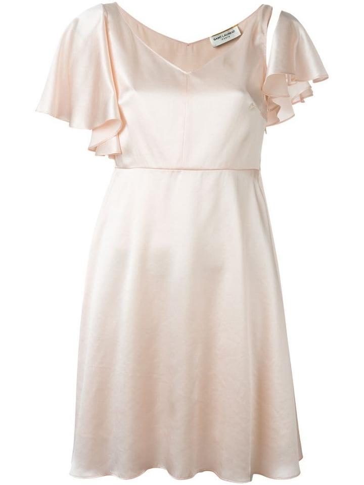 Saint Laurent Flutter Sleeve Satin Dress - Pink