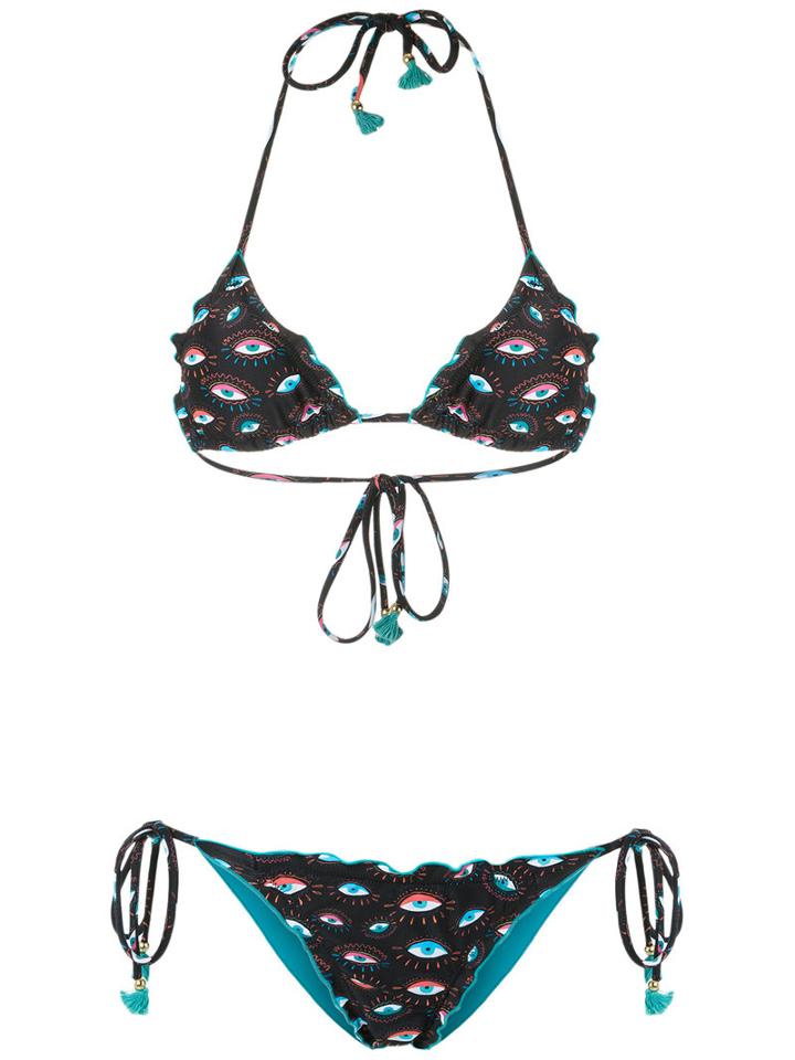 Brigitte Printed Triangle Bikini Set, Women's, Size: Pp, Black, Polyamide/spandex/elastane