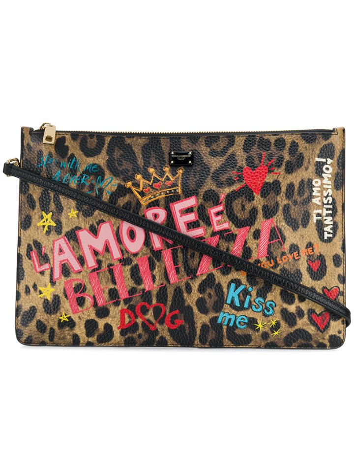 Dolce & Gabbana Mural Print Leopard Clutch - Brown