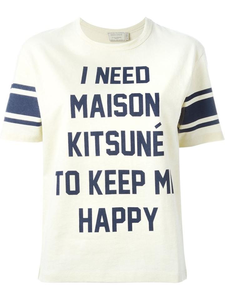Maison Kitsuné Front Print T-shirt, Women's, Size: S, Nude/neutrals, Cotton/linen/flax