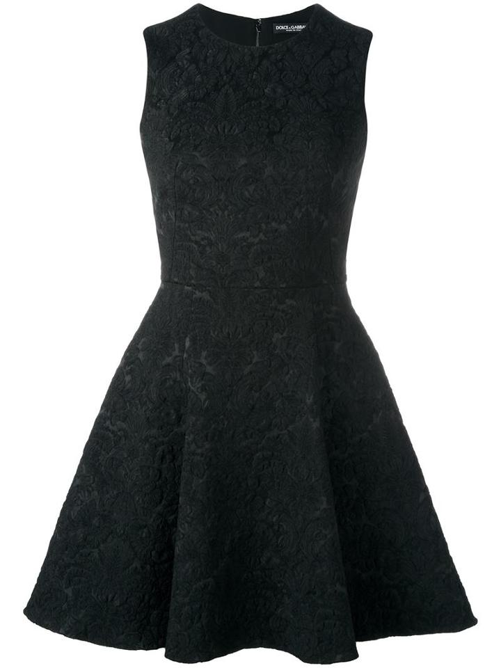 Dolce & Gabbana Tulip Embroidered Shift Dress, Women's, Size: 42, Black, Polyester/nylon/spandex/elastane/cotton