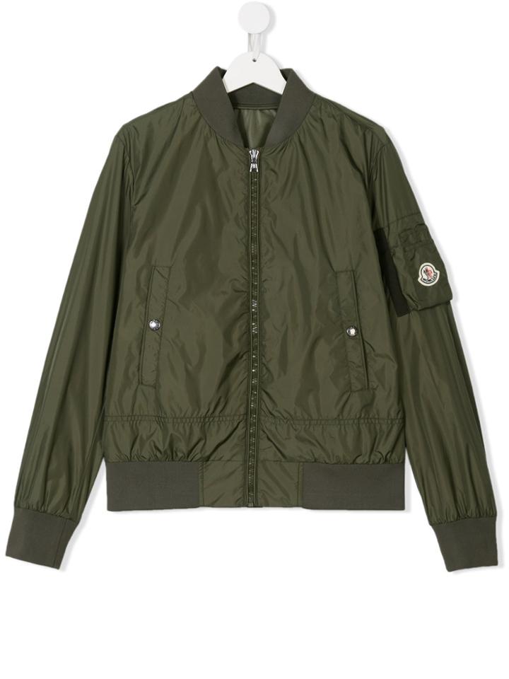 Moncler Kids Teen Logo Bomber Jacket - Green