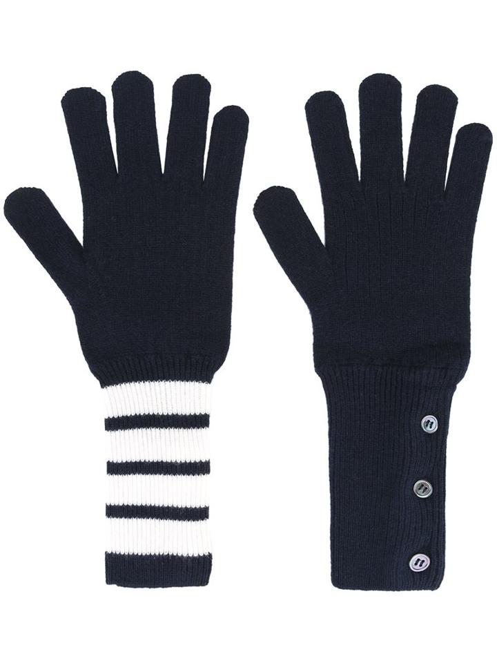 Thom Browne Knit Gloves, Men's, Blue, Cashmere