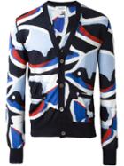 Thom Browne Intarsia V-neck Cardigan, Men's, Size: 2, Blue, Cashmere
