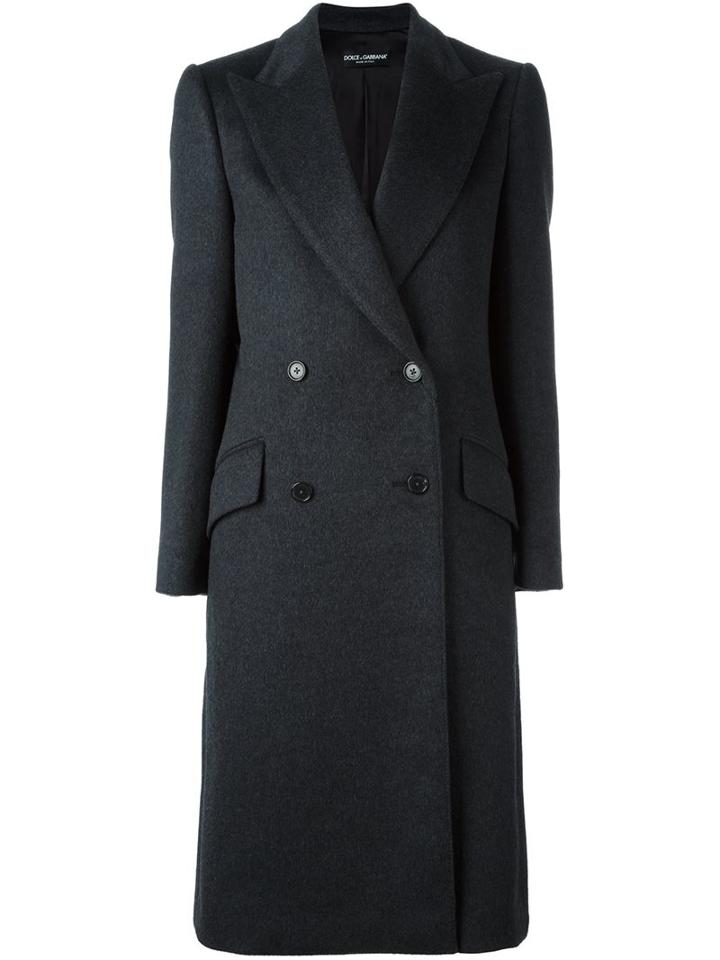 Dolce & Gabbana Double Breasted Coat, Women's, Size: 38, Grey, Silk/spandex/elastane/cashmere/virgin Wool