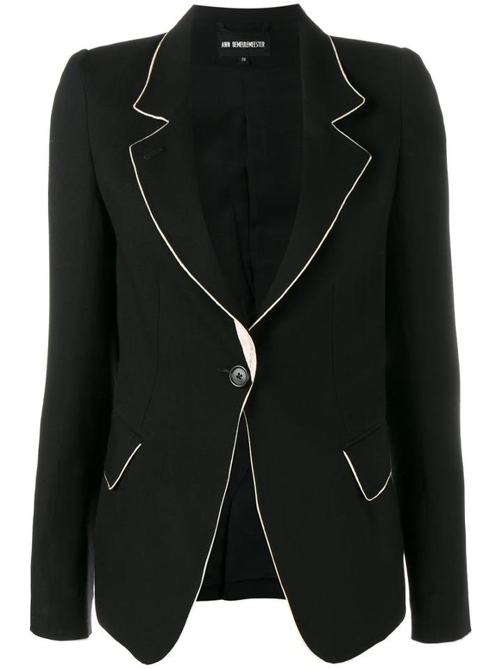 Ann Demeulemeester Blazer With Contrasting Piping, Women's, Size: 44, Black, Virgin Wool/cotton/rayon