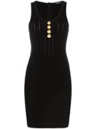 Balmain Sleeveless Button Detail Knit Mini Dress - Black