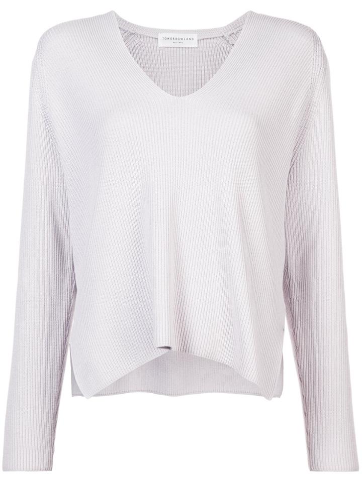 Tomorrowland Plunge Neck Ribbed Sweater - Pink & Purple