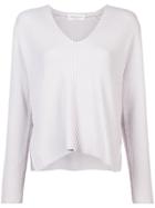 Tomorrowland Plunge Neck Ribbed Sweater - Pink & Purple