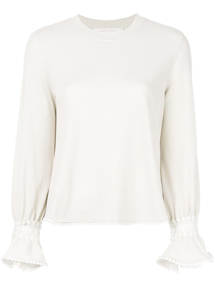 See By Chloé - Embroidered Flared Blouse - Women - Polyamide/polyester/viscose - M, White, Polyamide/polyester/viscose