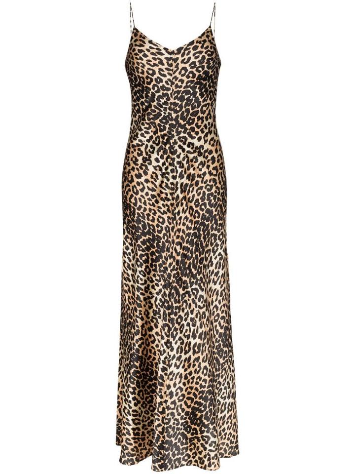 Ganni Leopard Print Slip Dress - Brown