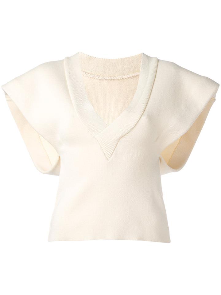 Jacquemus - V-neck Shortsleeved Sweater - Women - Cotton - 38, Nude/neutrals, Cotton