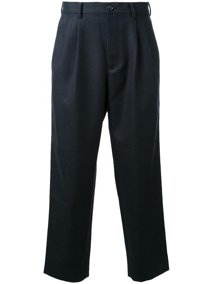 En Route Pleated Detailing Cropped Trousers, Men's, Size: 2, Black, Wool