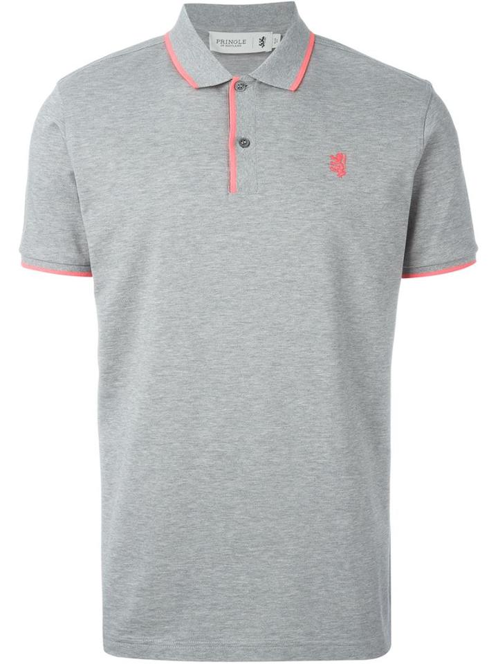Pringle Of Scotland Embroidered Logo Polo Shirt, Men's, Size: S, Grey, Cotton