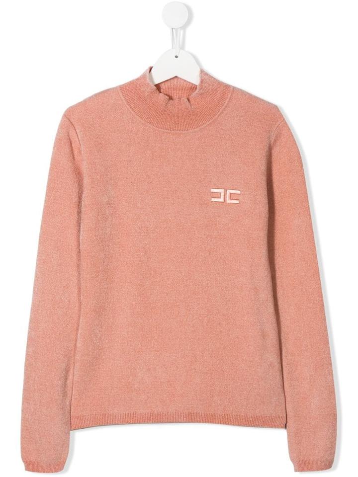 Elisabetta Franchi La Mia Bambina Ribbed Turtle Neck Jumper - Pink