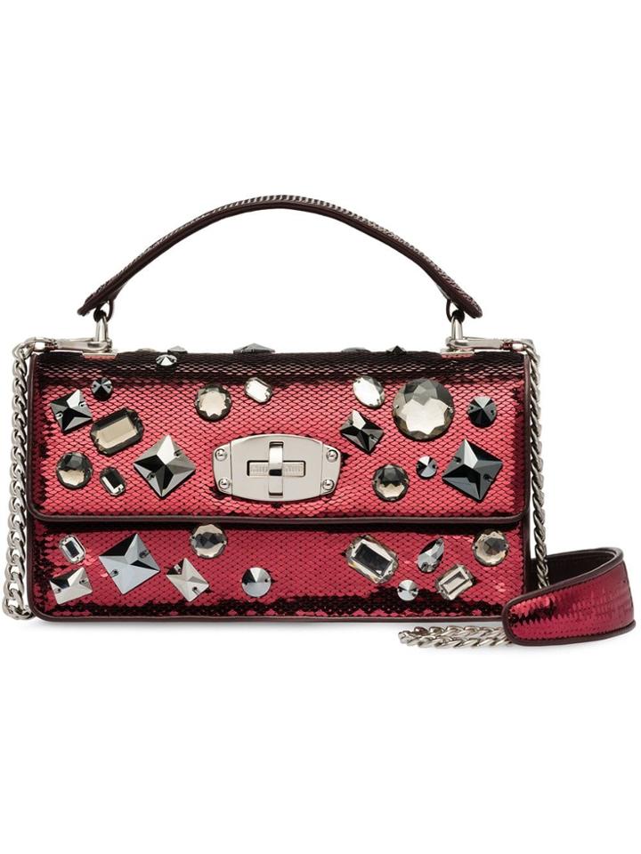 Miu Miu Miu Cleo Sequin Shoulder Bag - Red