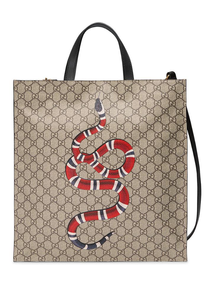 Gucci Kingsnake Print Soft Gg Supreme Tote - Nude & Neutrals