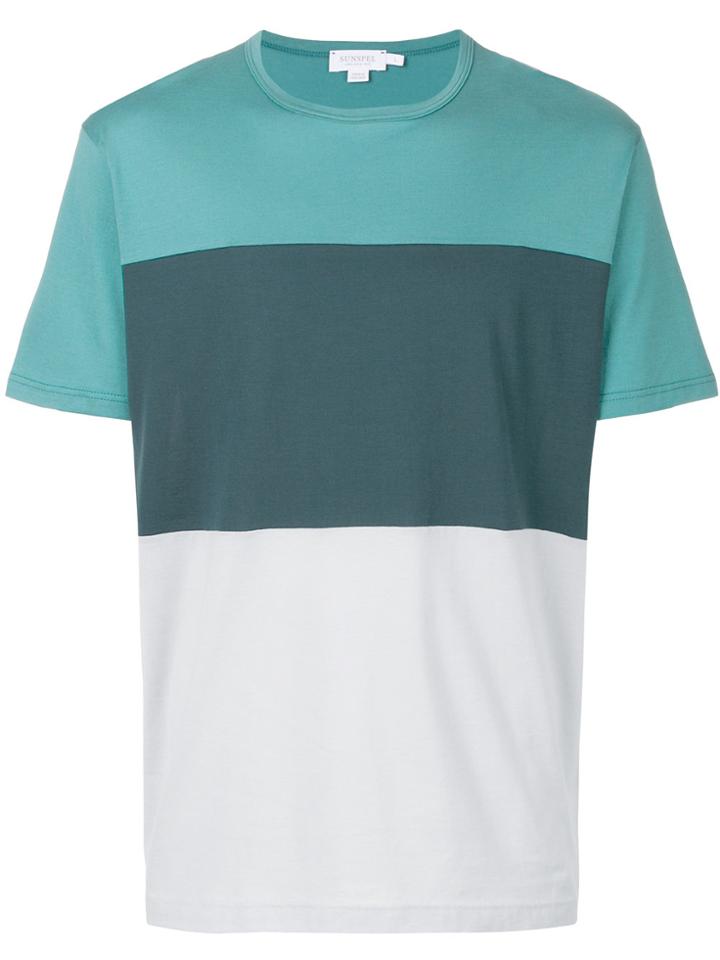 Sunspel Colour Block Crew Neck T-shirt - Green