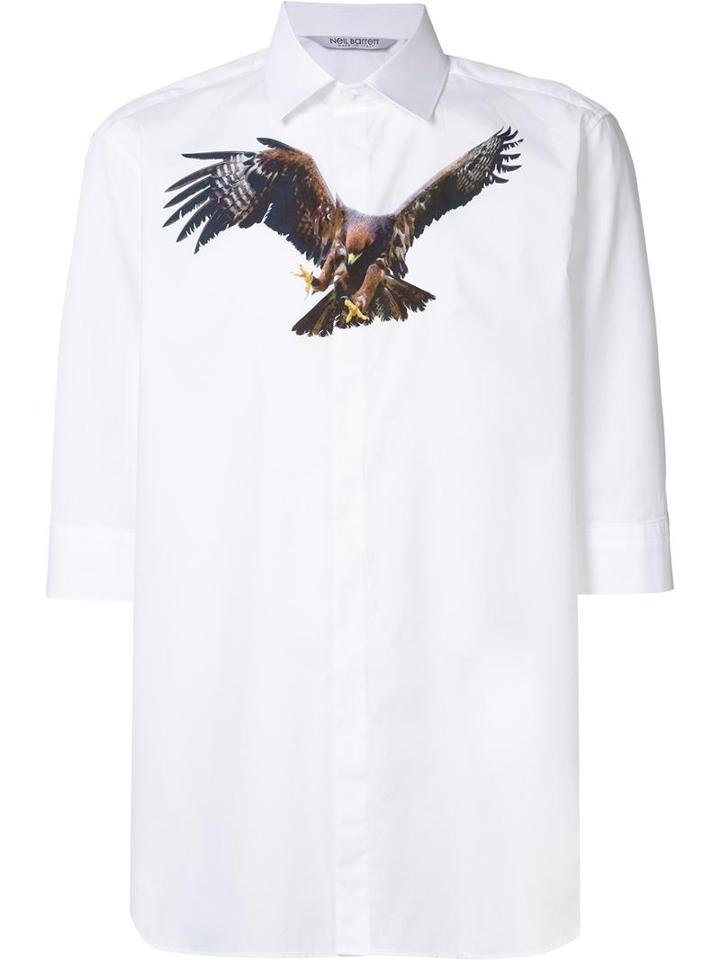 Neil Barrett Eagle Print Shirt, Men's, Size: 38, White, Cotton