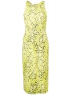 Pinko Snakeskin Print Midi Dress - Yellow