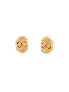 Chanel Vintage Oval Line Cc Earrings - Gold