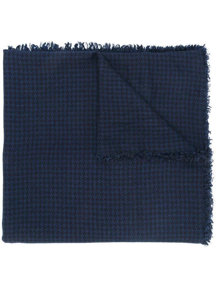 Faliero Sarti Woven Houndstooth Scarf, Men's, Blue, Silk/cashmere/virgin Wool
