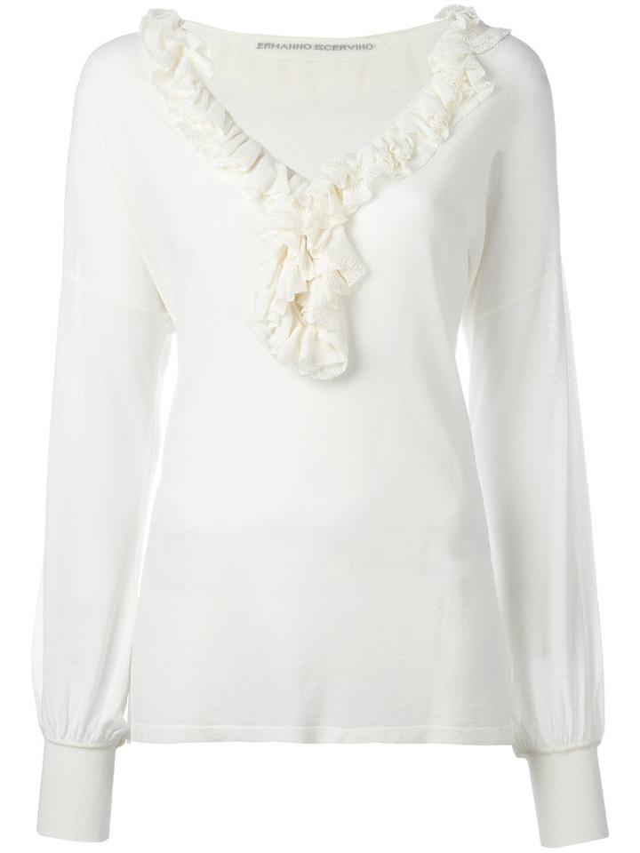 Ermanno Scervino - Ruffled Neck Knitted Blouse - Women - Polyamide/polyester/viscose - 40, Nude/neutrals, Polyamide/polyester/viscose