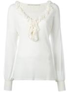Ermanno Scervino - Ruffled Neck Knitted Blouse - Women - Polyamide/polyester/viscose - 40, Nude/neutrals, Polyamide/polyester/viscose