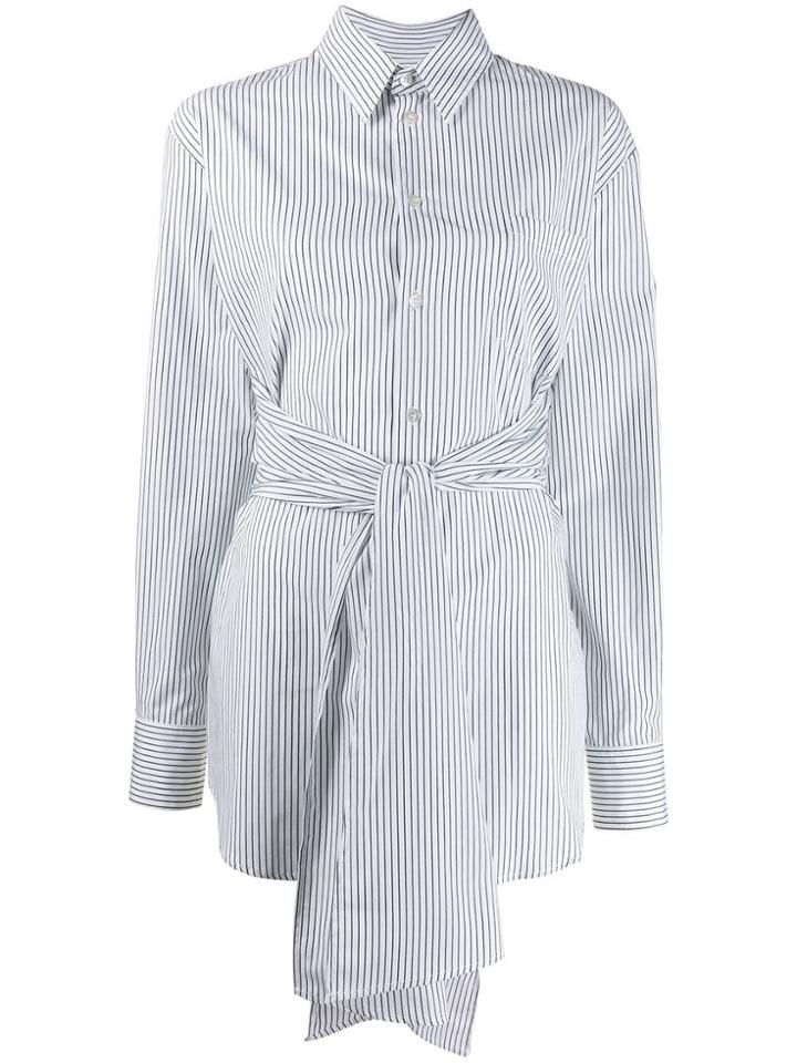 Mm6 Maison Margiela Belted Striped Shirt - White