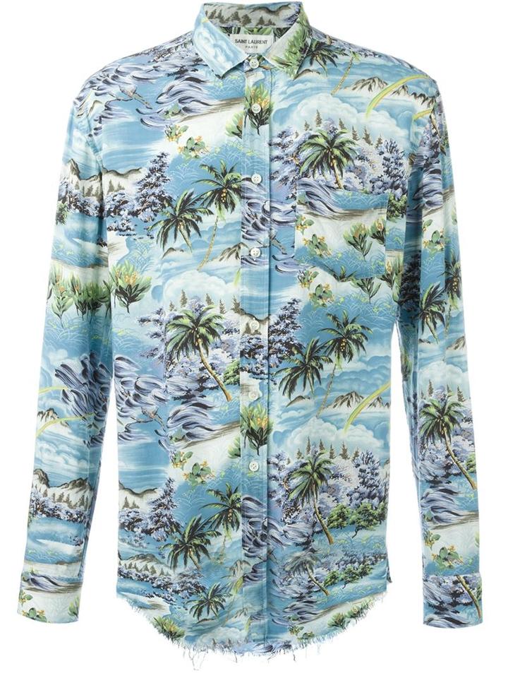 Saint Laurent Hawaiian Print Shirt, Men's, Size: 41, Viscose