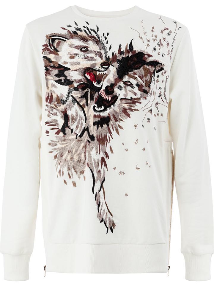 Ih Nom Uh Nit Wolf Embroidered Sweatshirt - White