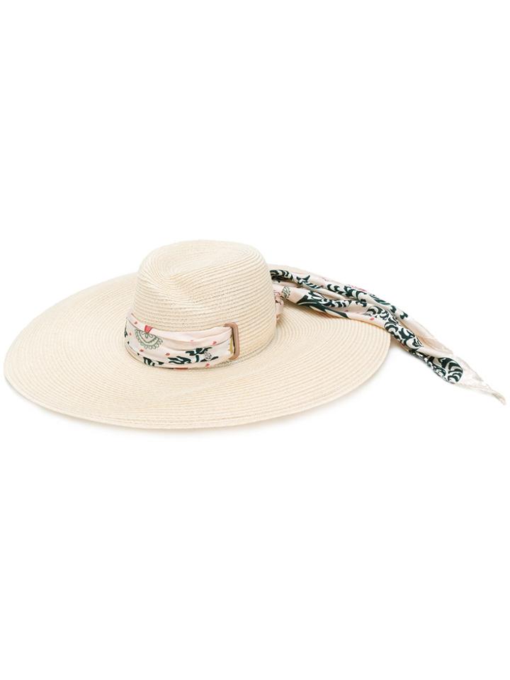 Maison Michel Wide Brim Scarf Hat - Nude & Neutrals