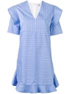 Msgm - Striped Ruffled Dress - Women - Cotton - 42, Women's, Blue, Cotton