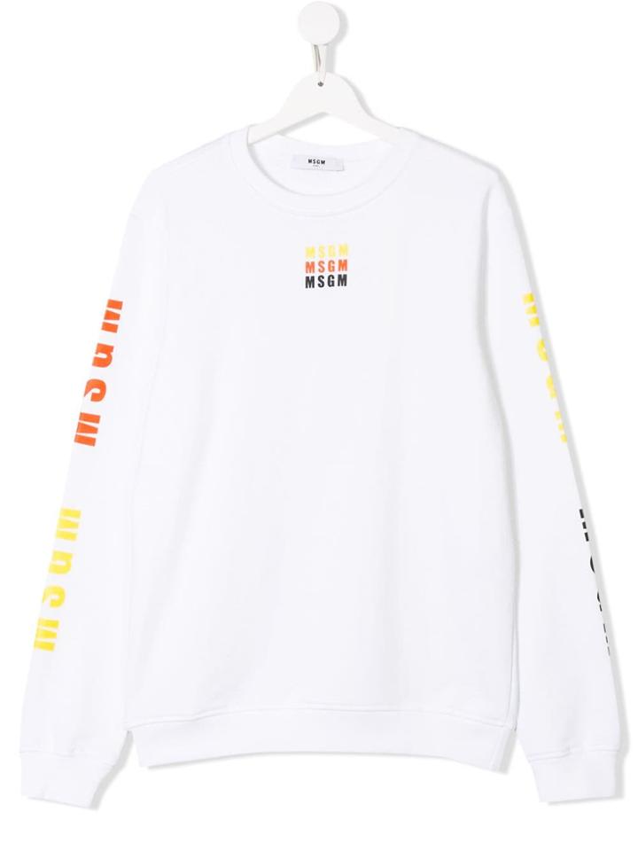 Msgm Kids Teen Triple Logo Print Sweatshirt - White