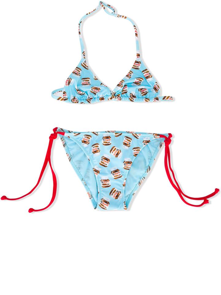 Mc2 Saint Barth Kids - Nutella Print Bikini Set - Kids - Polyamide/spandex/elastane - 12 Yrs, Girl's, Blue